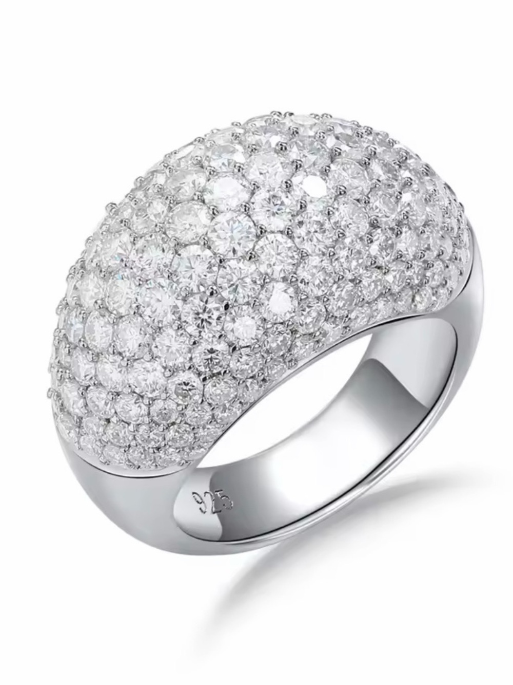 Moissanite Dome Sterling Silver Pave Dome Ring in Sparkling White